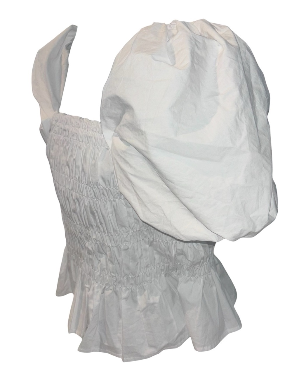 ASTR The Label Savina White Puff-Sleeve Peplum Smocked Top Size M NWOT - Picture 5 of 15